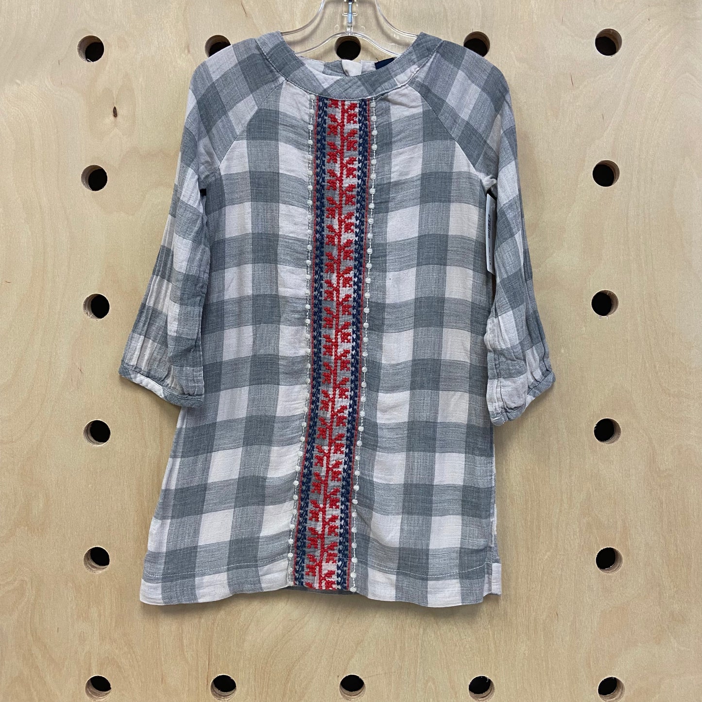 Grey Plaid Embroidered Dress
