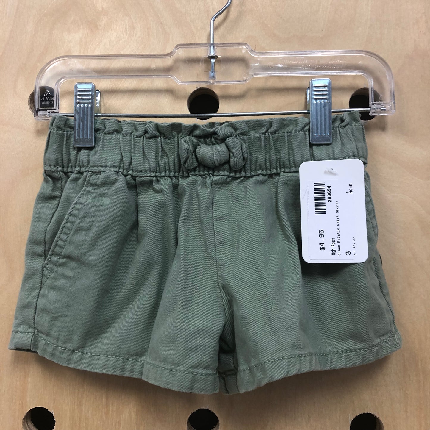 Green Elastic Waist Shorts