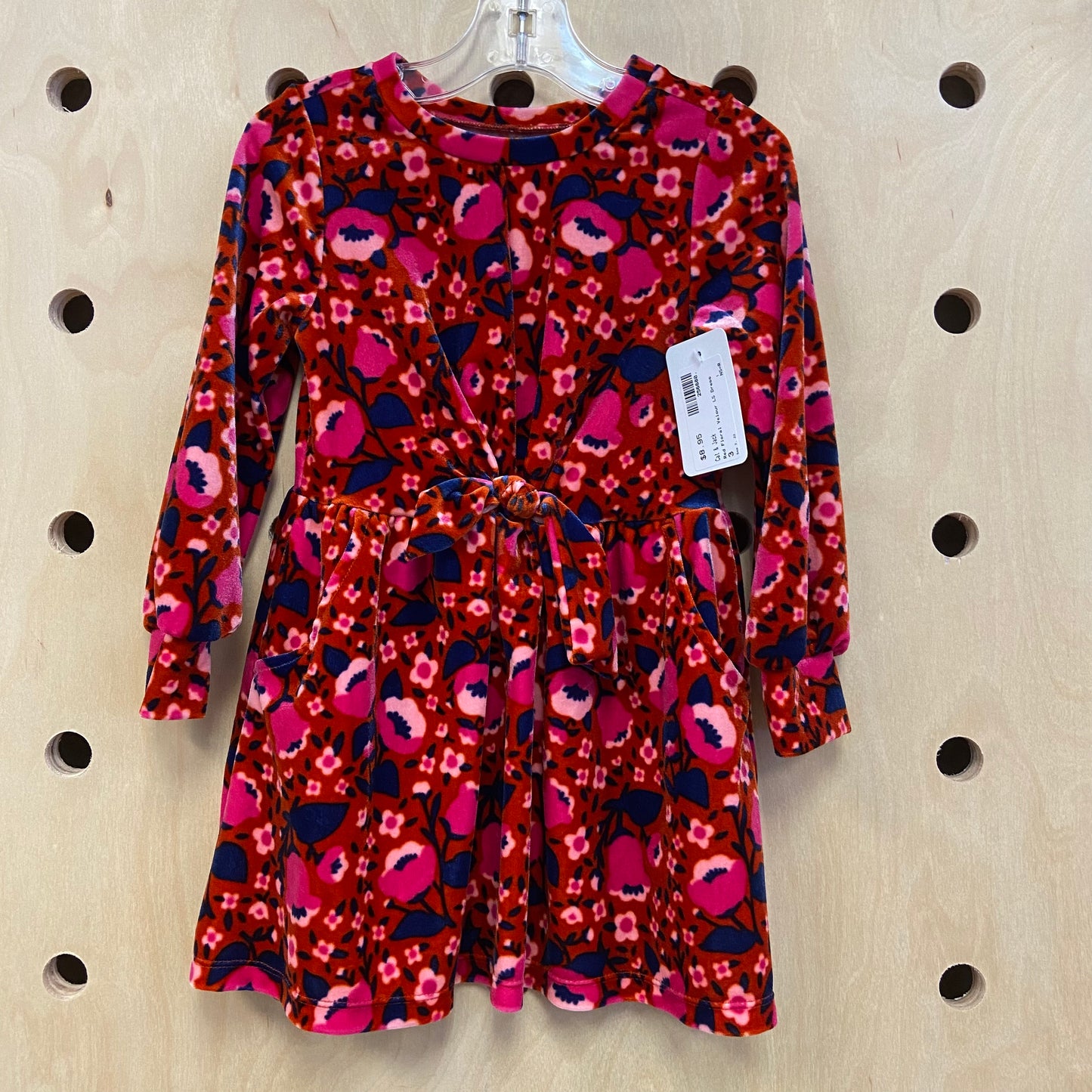 Red Floral Velour LS Dress