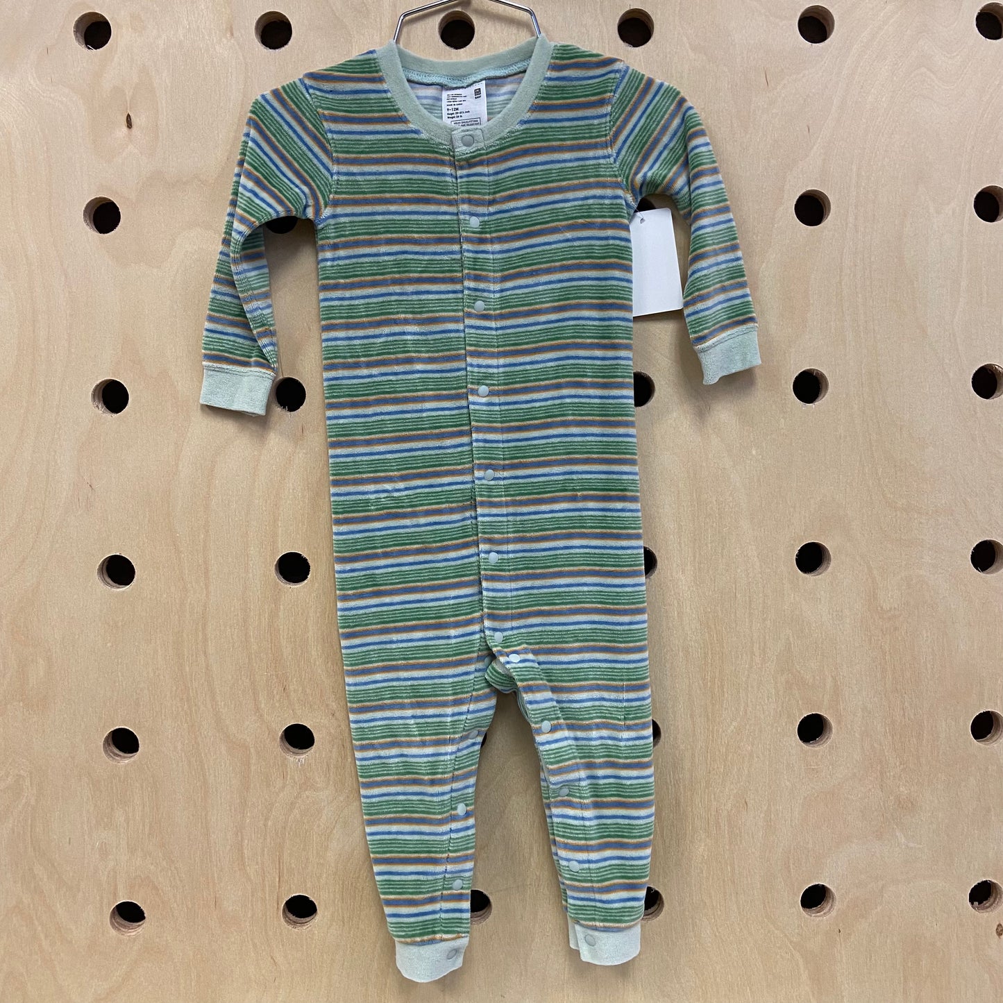 Green Velour Striped Romper