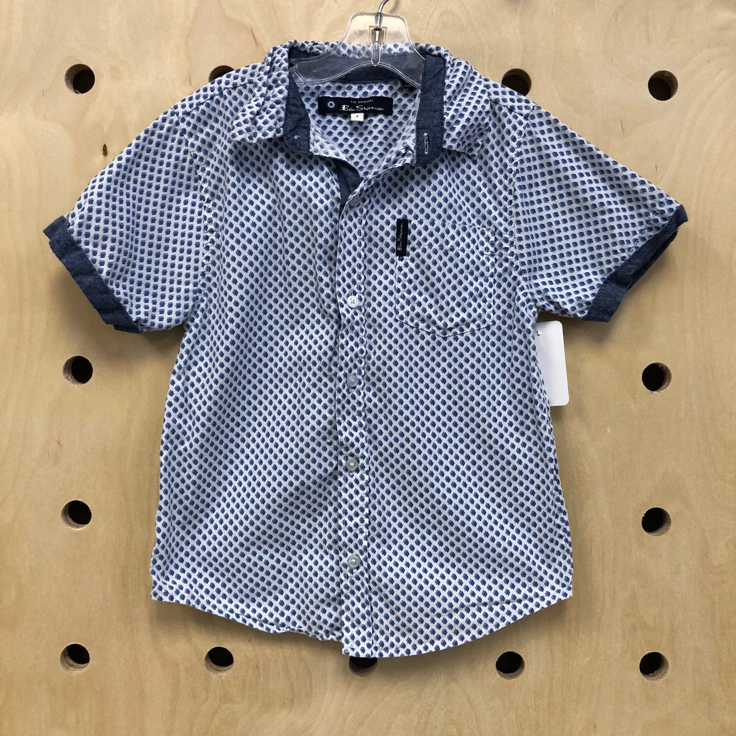 Blue/ White Diamond Button Up