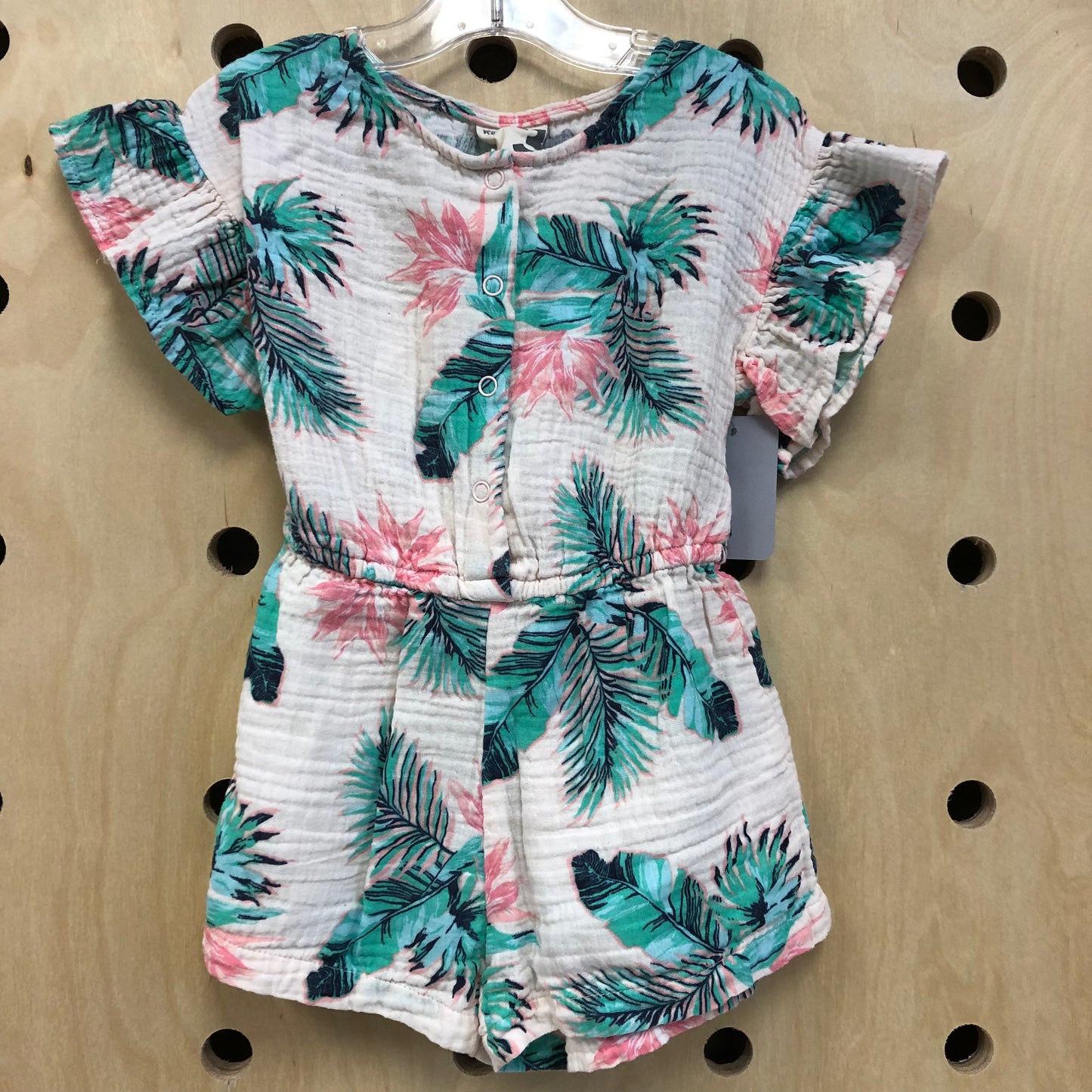 Pink Leaf Gauze Romper