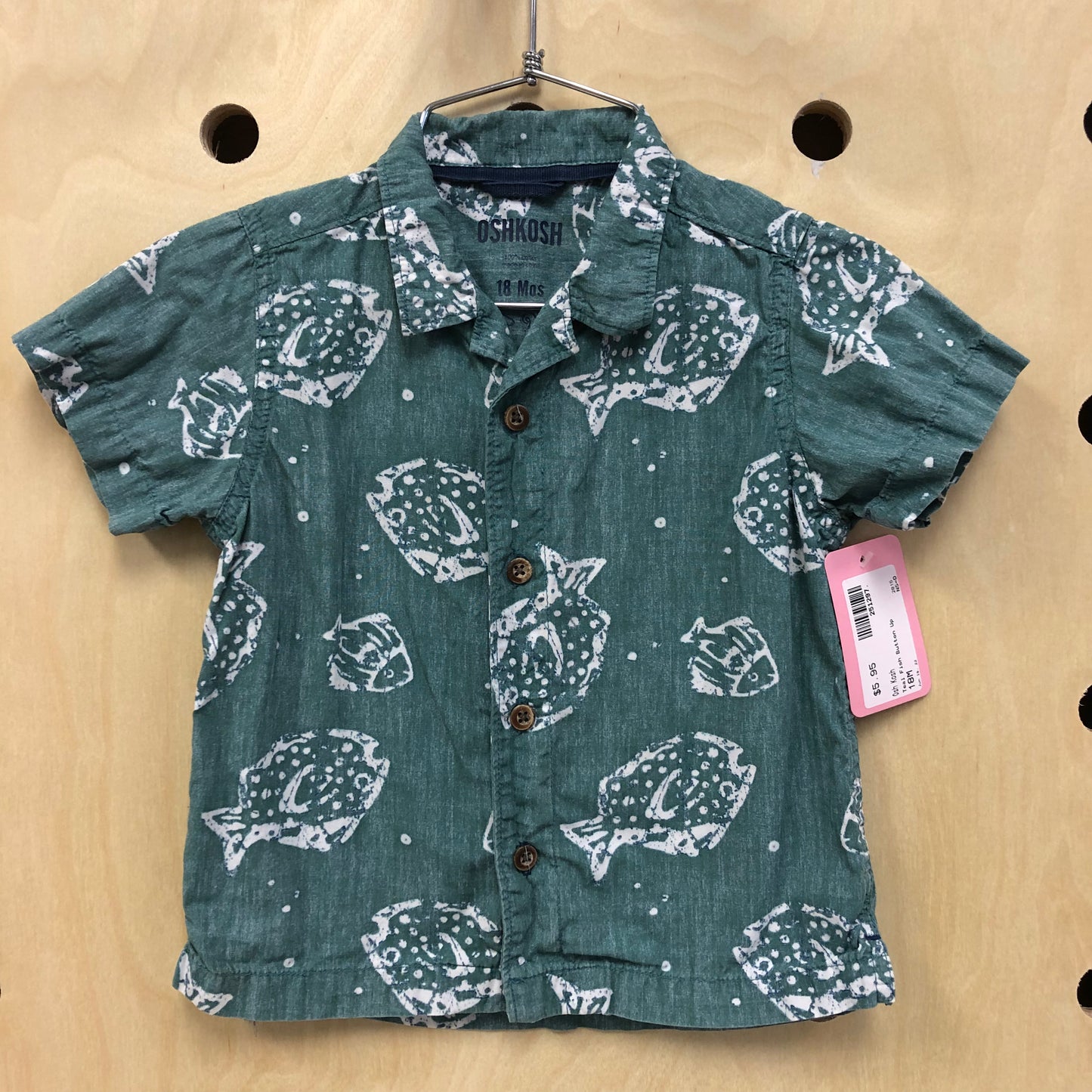 Teal Fish Button Up