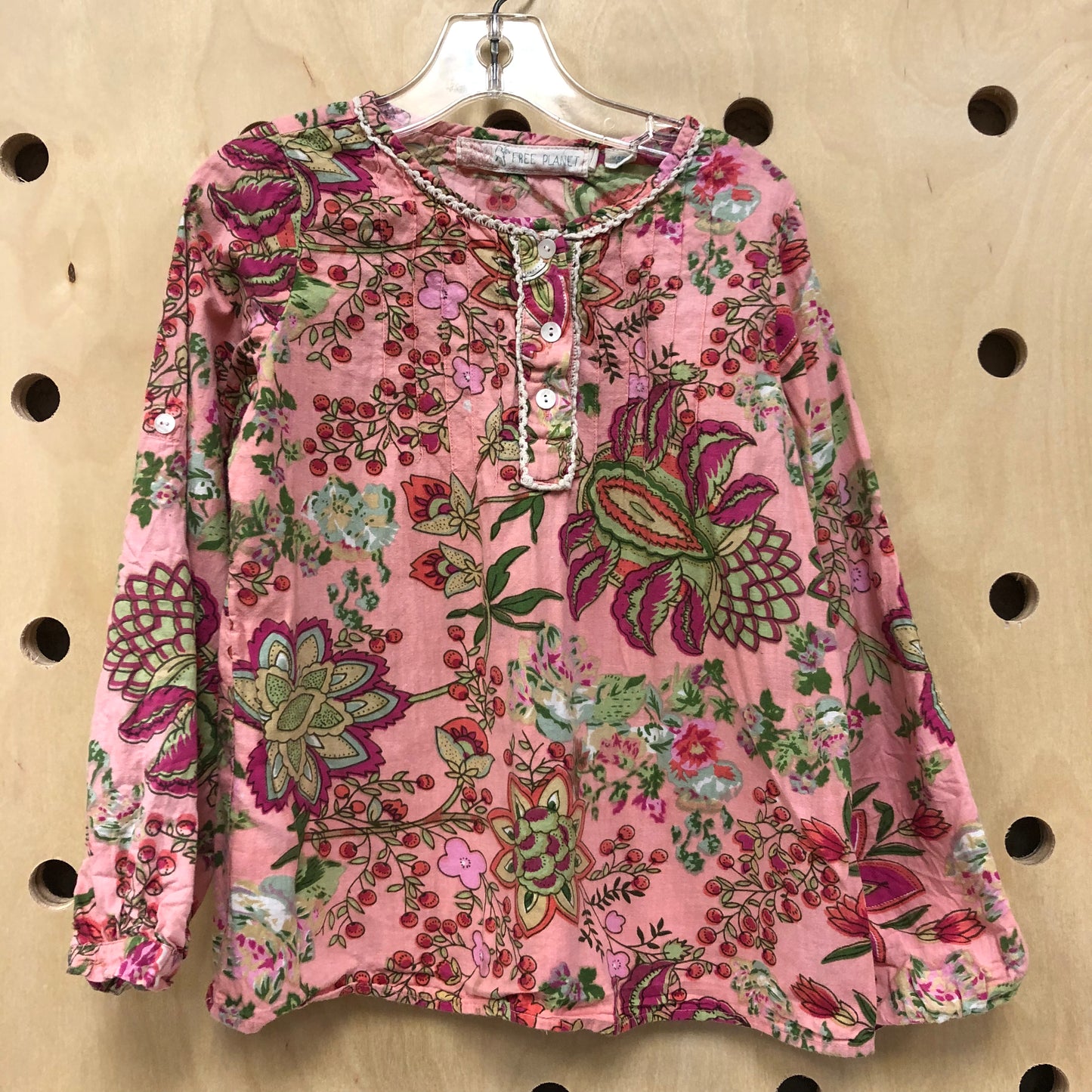 Pink Floral Henley LS Top