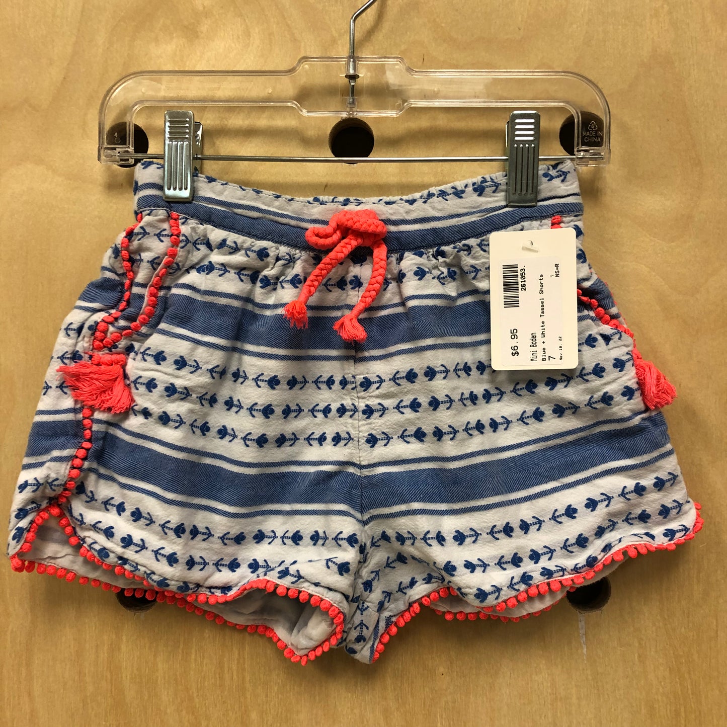 Blue + White Tassel Shorts
