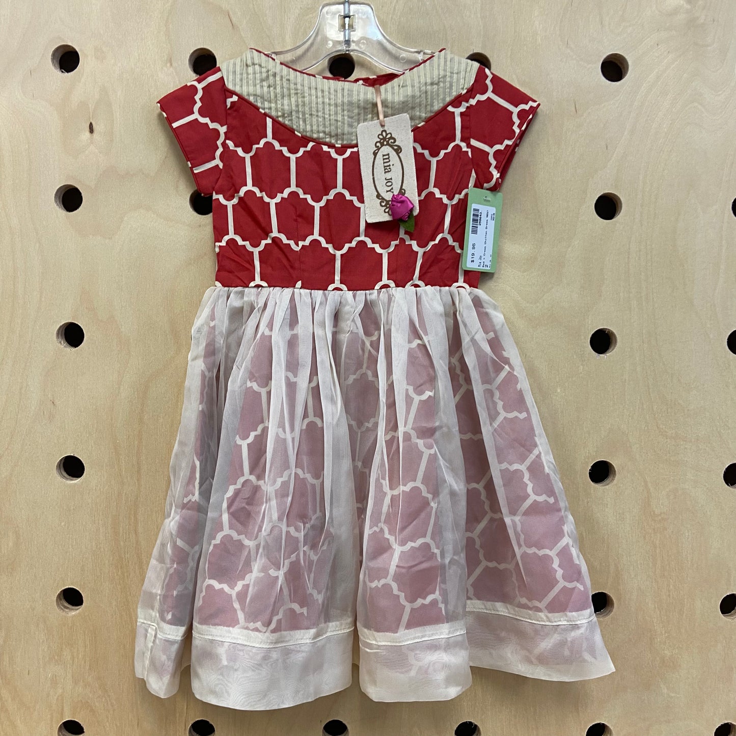 Red + Cream Chiffon Dress NEW!