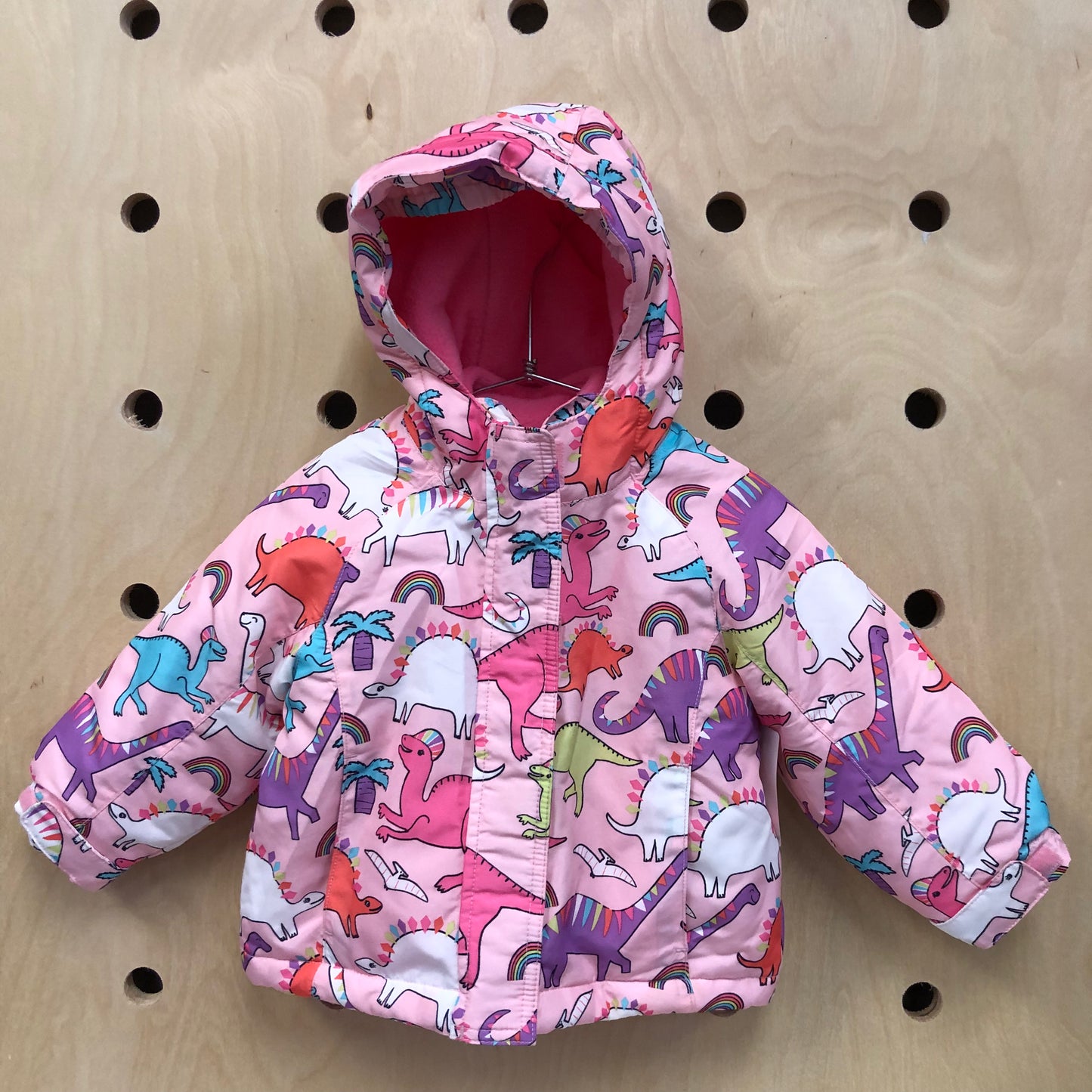 Pink Dino Layer Puffer Jacket