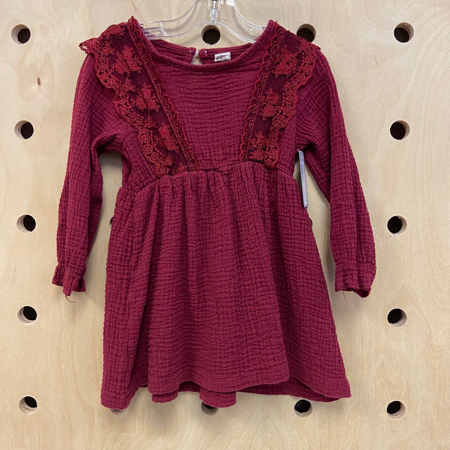 Maroon Gauze & Lace Dress