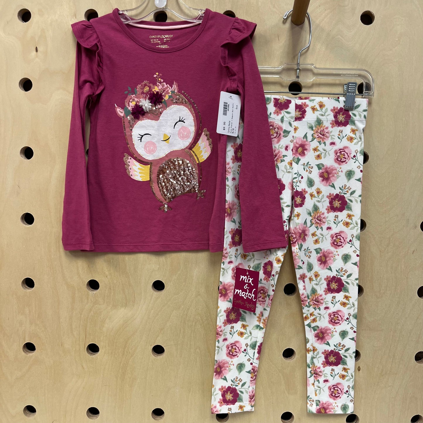 Pink Floral + Sequin Owl Outfit