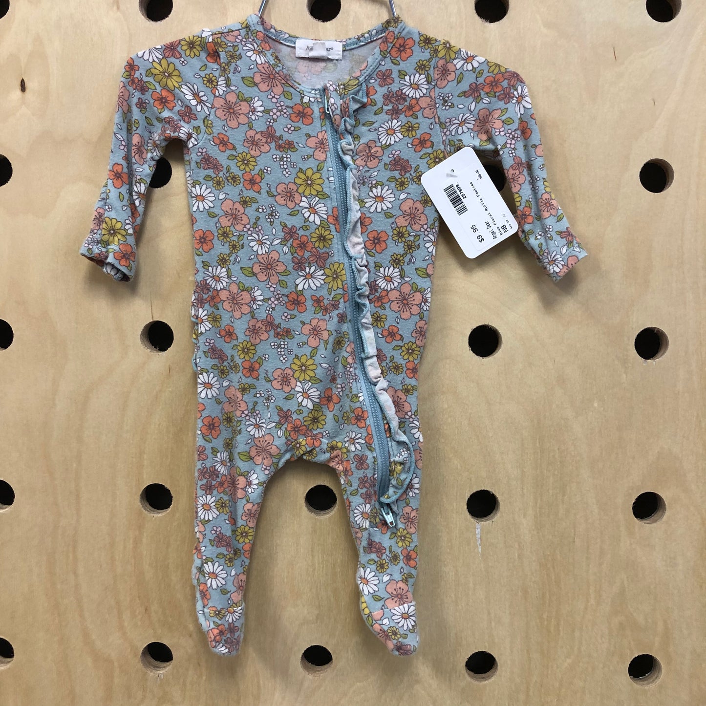 Blue Floral Ruffle Footies