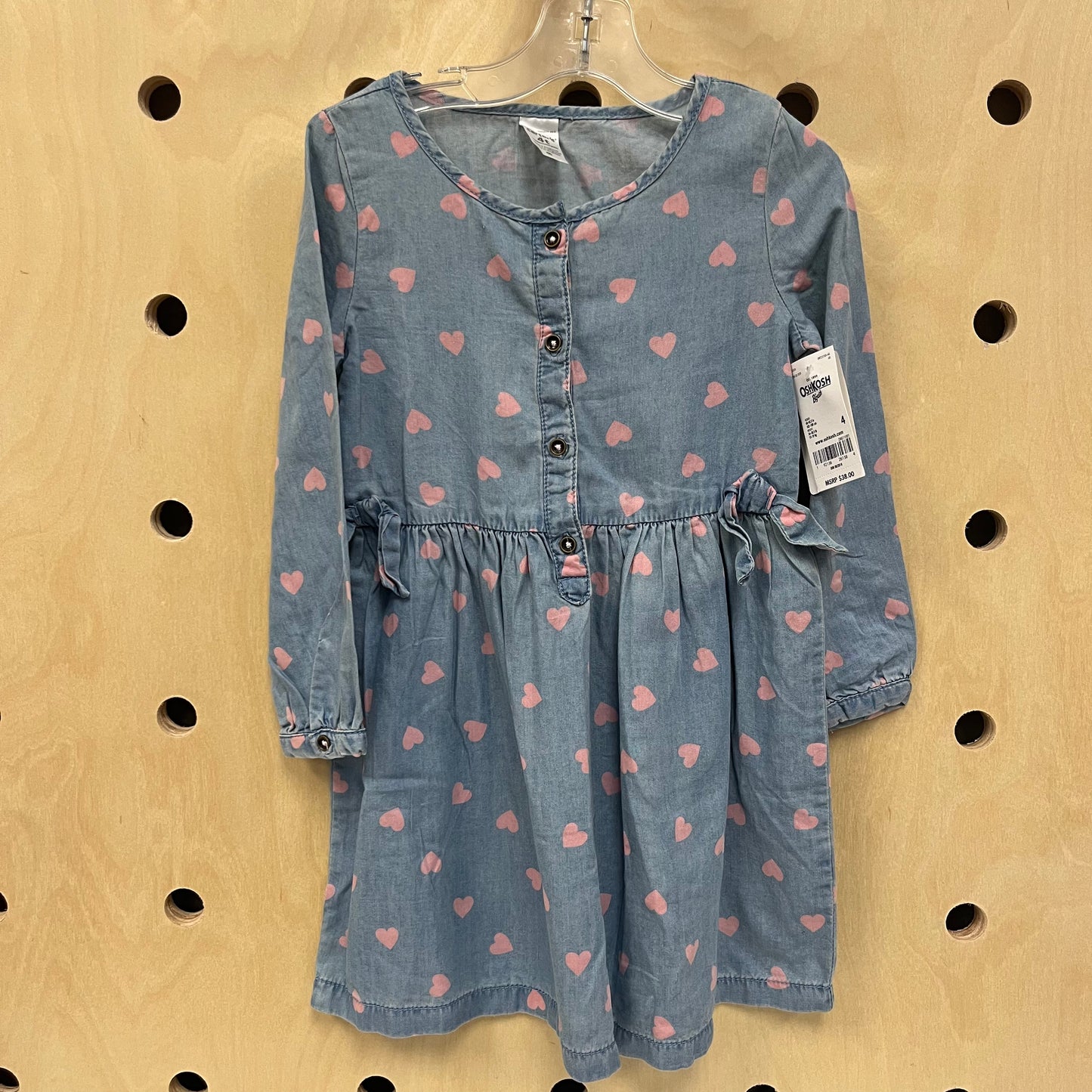 Chambray+Pink Heart Dress NEW