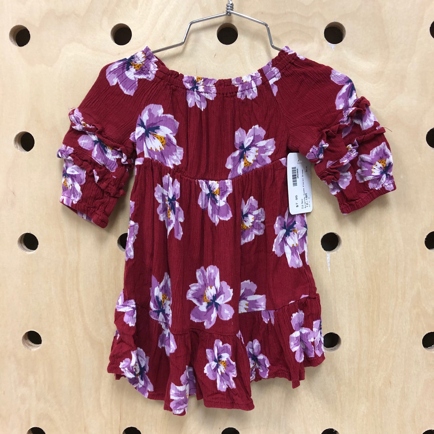 Burgundy Guaze Floral Dress
