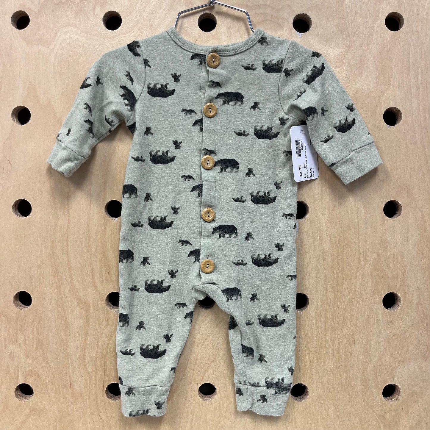 Organic Mint Bear Button Romper