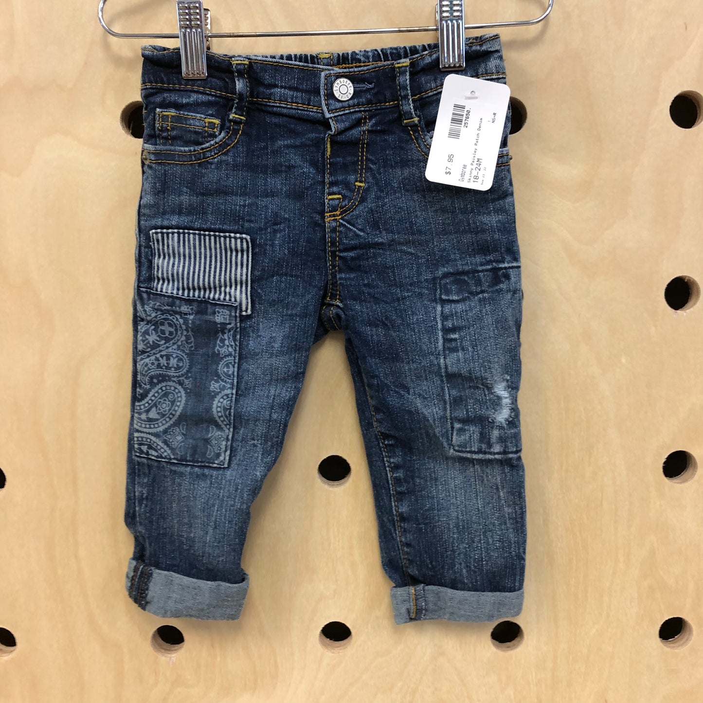 Skinny Paisley Patch Denim