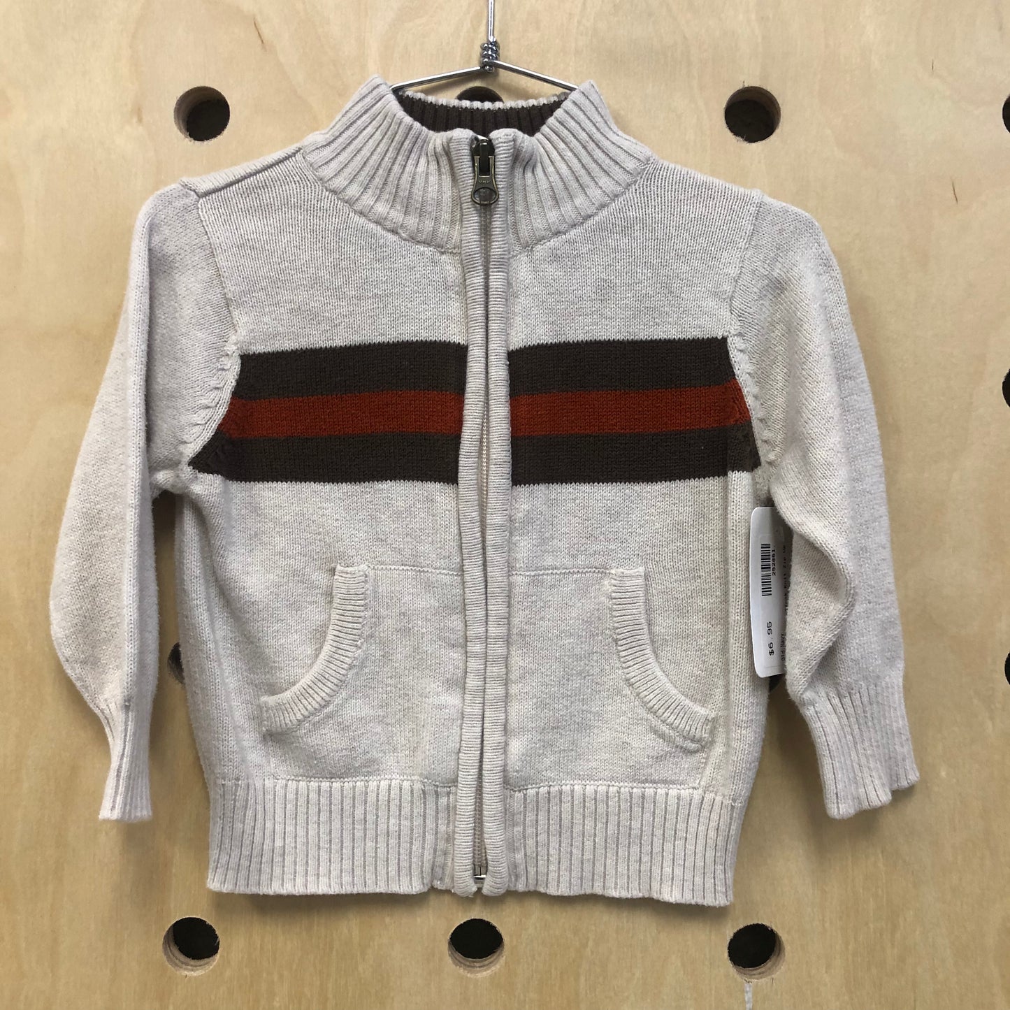 Cream Color Block Knit Zip Up