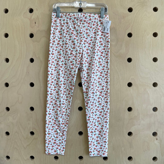 White + Peach Floral Leggings
