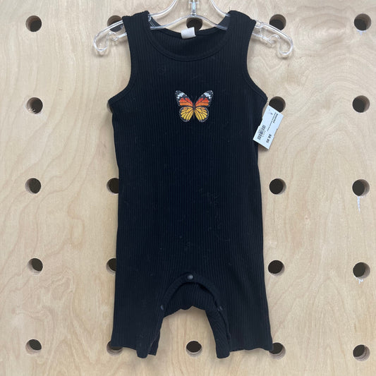 Black Ribbed Butterfly Romper