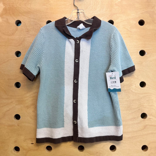 Blue/Brown Waffle Knit Collar Button Up