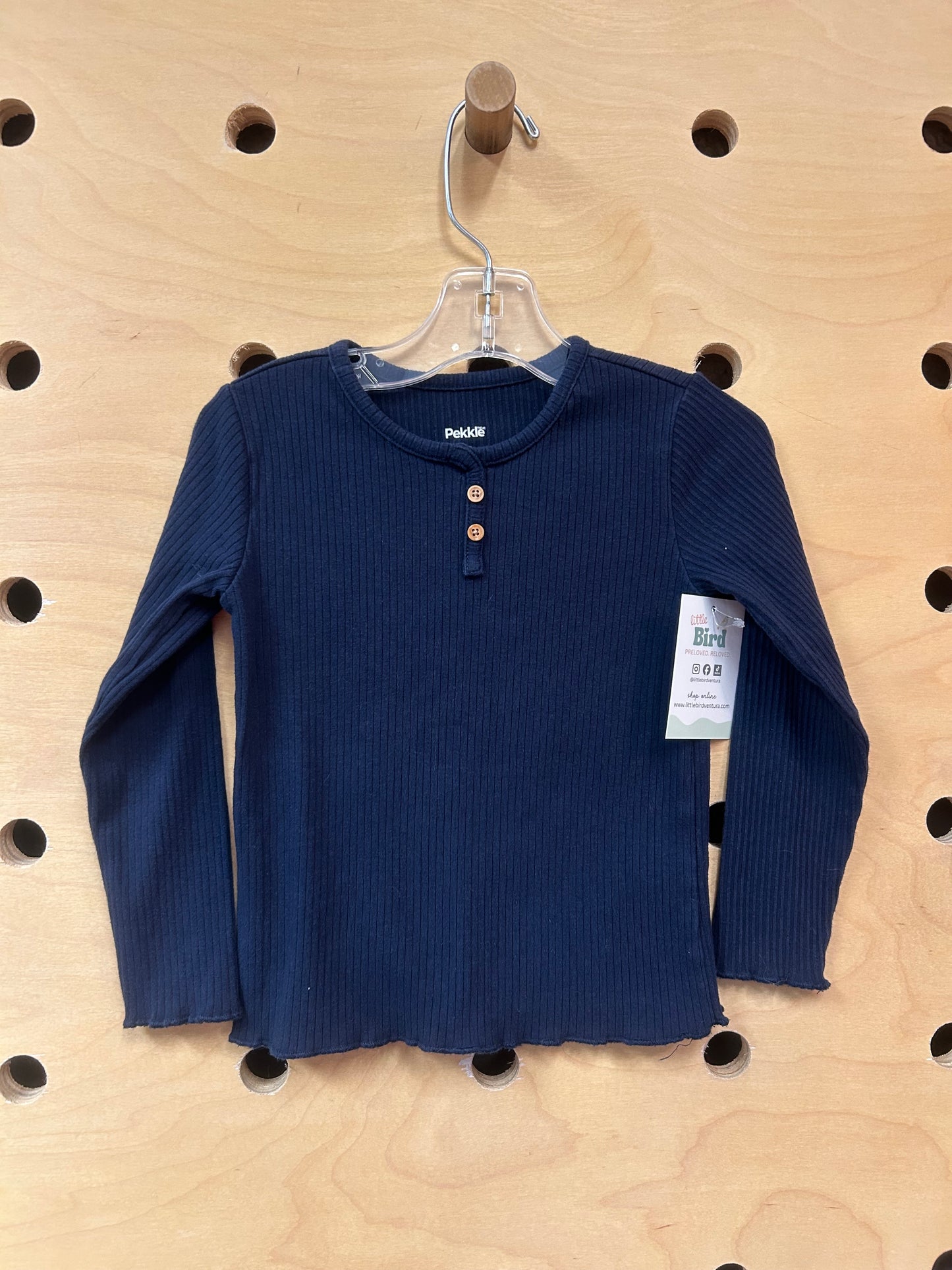 Navy Ribbed LS Tee