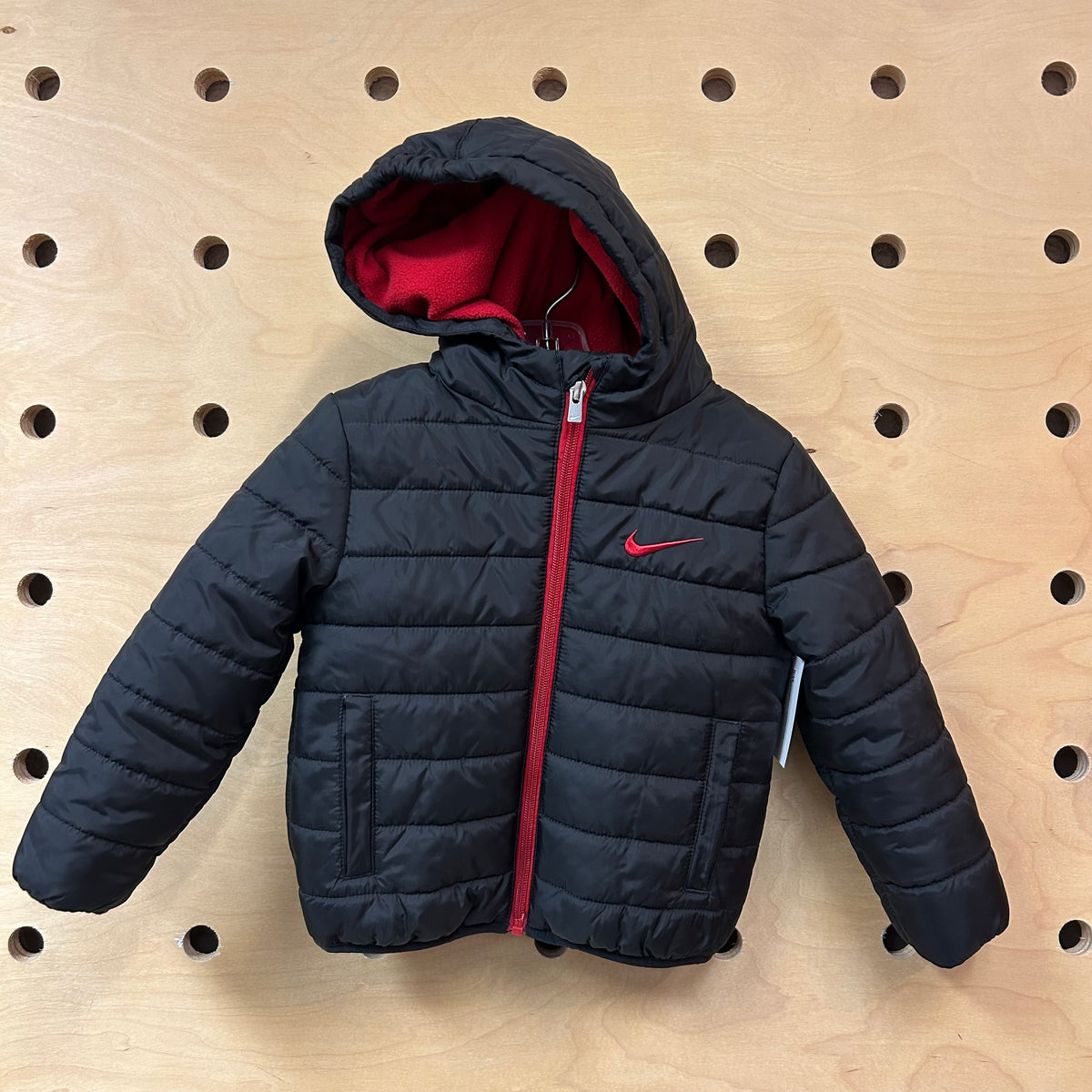 Black Red Fleece-Lined Puffer Jacket