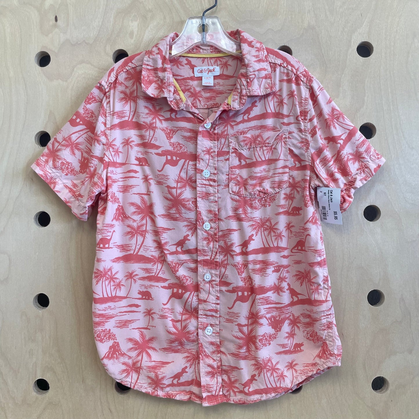 Orange Dinos Rayon Button Up