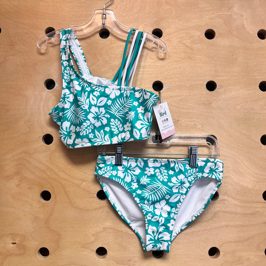 2pc Green/White Aloha Swimsuit