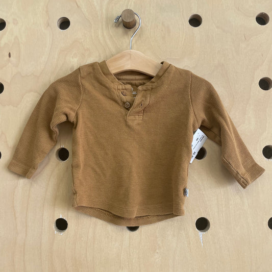Tan Organic Waffle Knit Henley