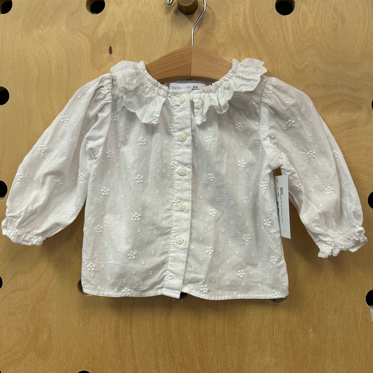 White Swiss Dot Floral Button Top