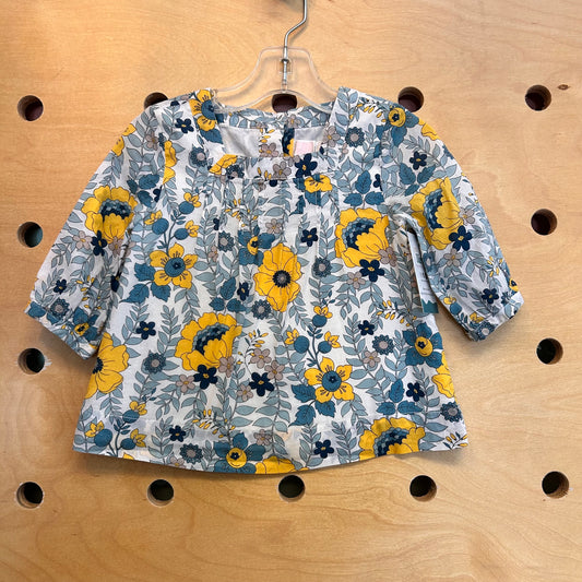 Blue/Yellow Floral LS Blouse