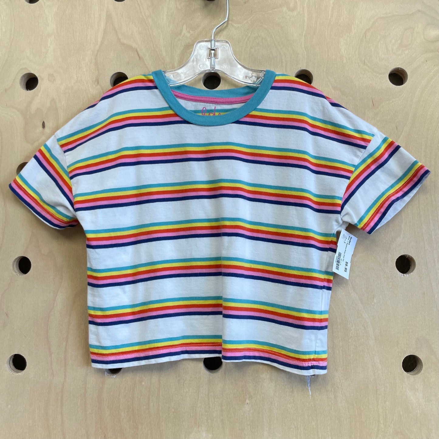 White + Rainbow Stripe Crop Tee