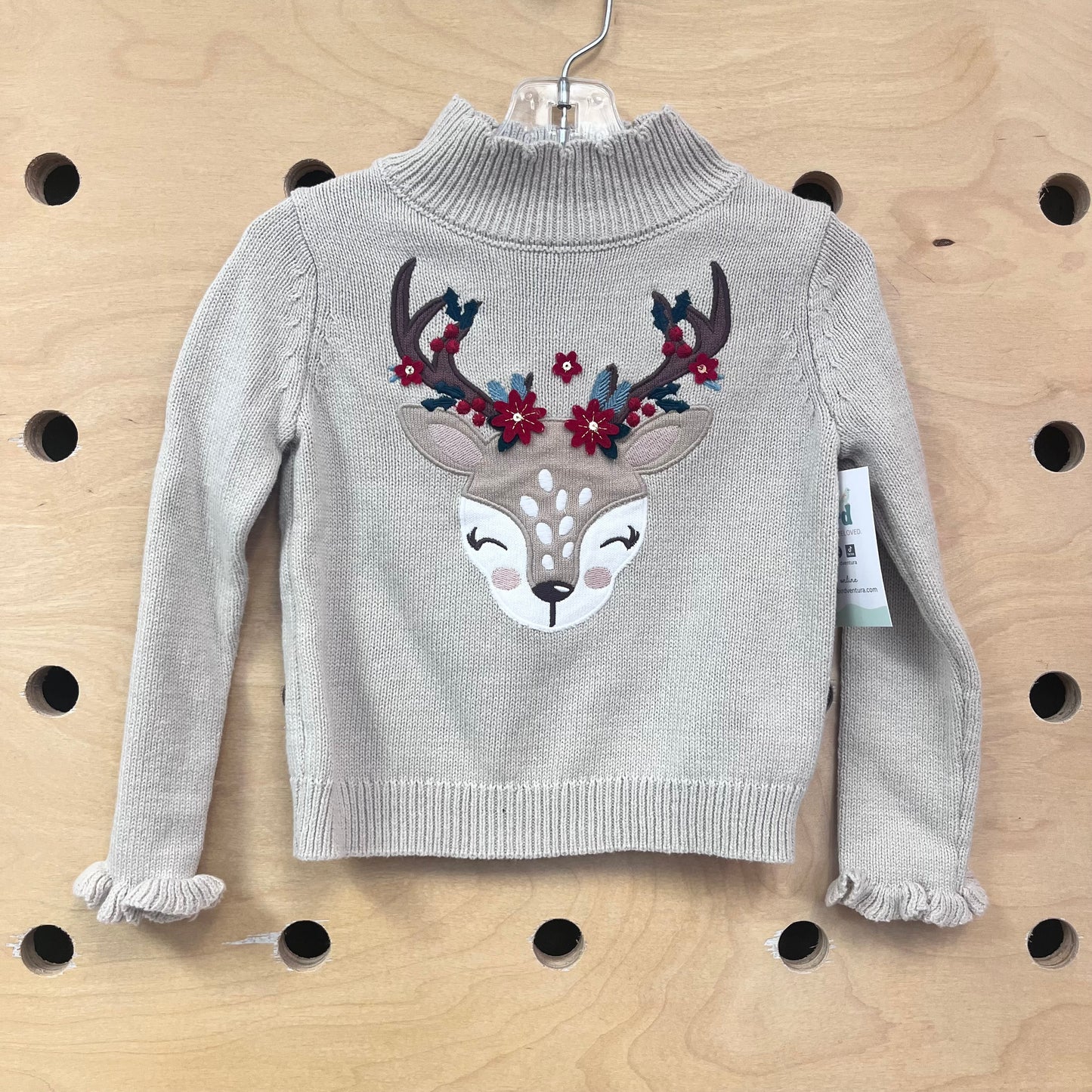 Beige Reindeer Knit Sweater