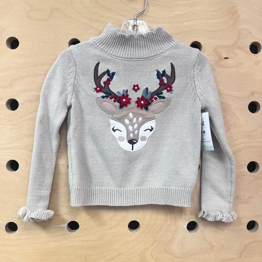 Beige Reindeer Knit Sweater
