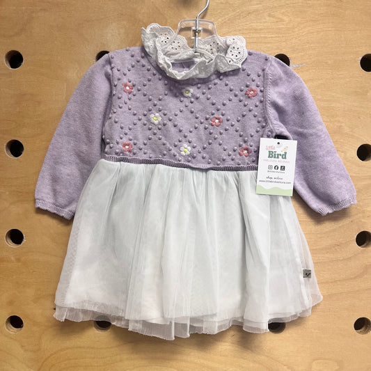 Purple Embroider Flowers/Eyelett Dress
