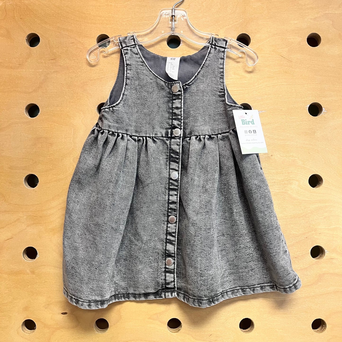 Black Soft Denim Snap Dress