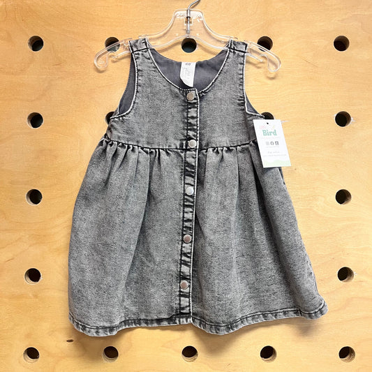 Black Soft Denim Snap Dress