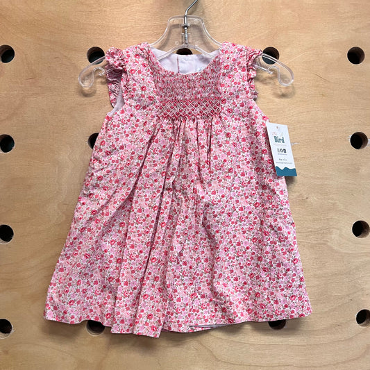 Pink Floral Smock Cotton Dress