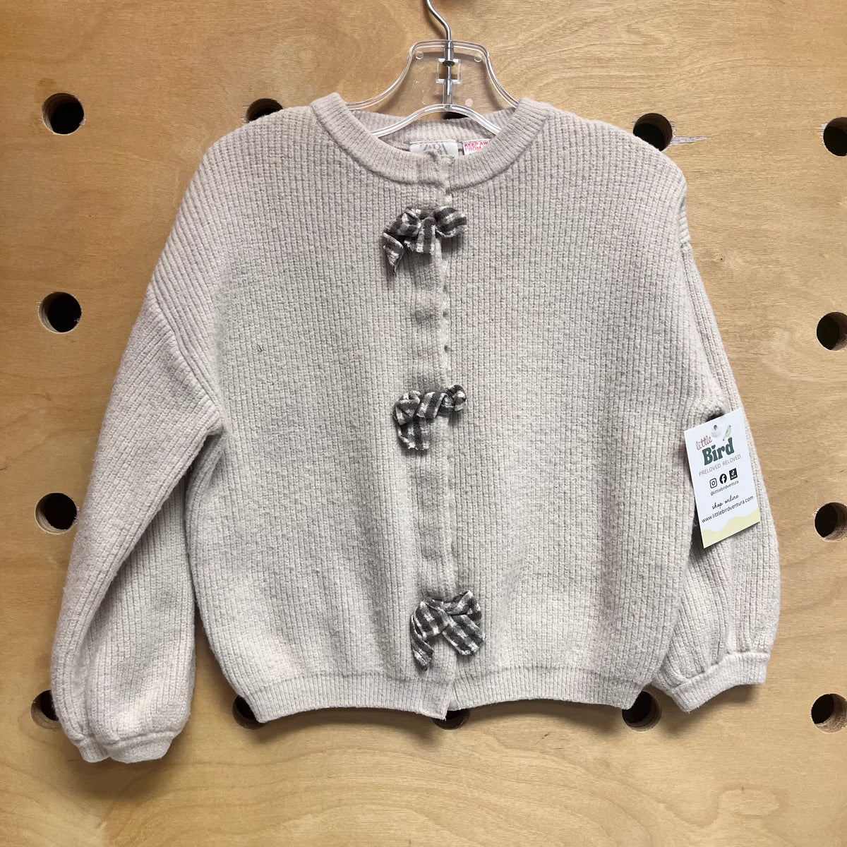Grey Gingham Bow Sweater