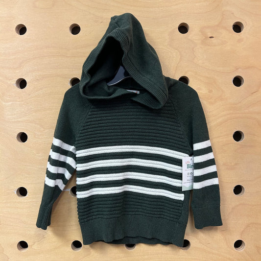 Green/White Knit Hooded Sweater