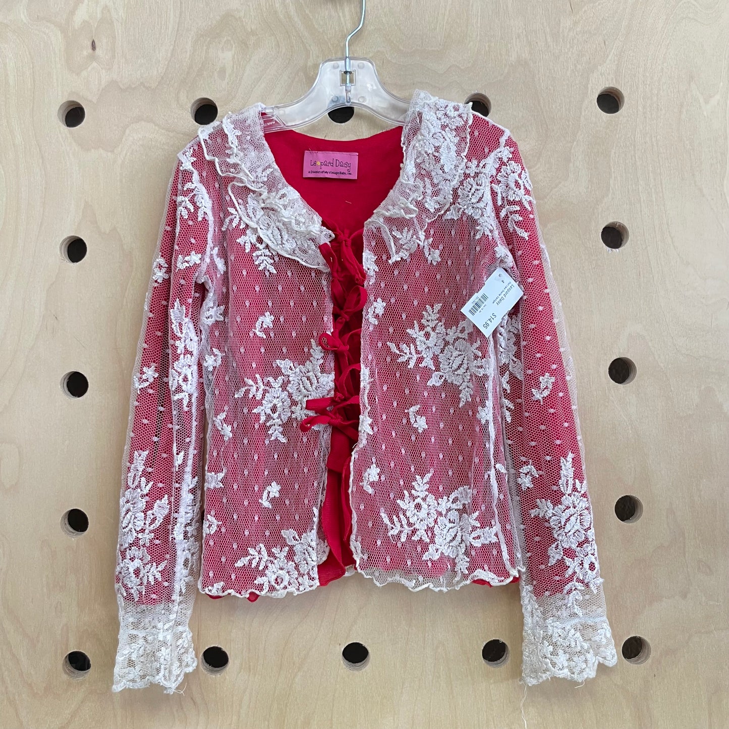 Red Lace Overlay Cardigan
