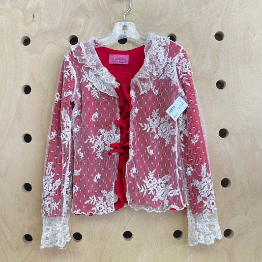 Red Lace Overlay Cardigan