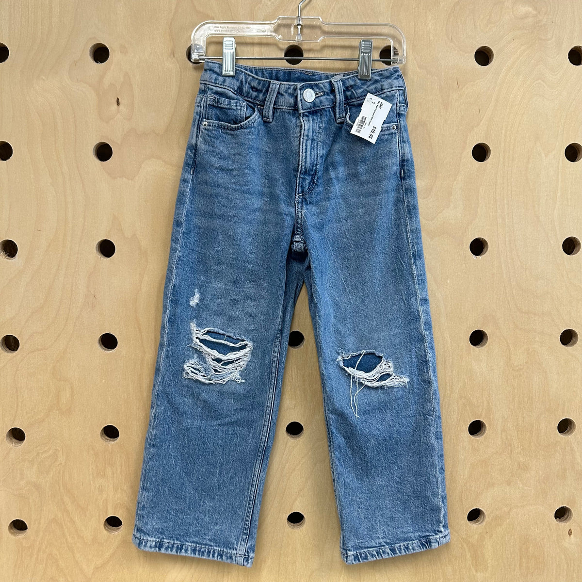Med Wash Distressed Wide Denim