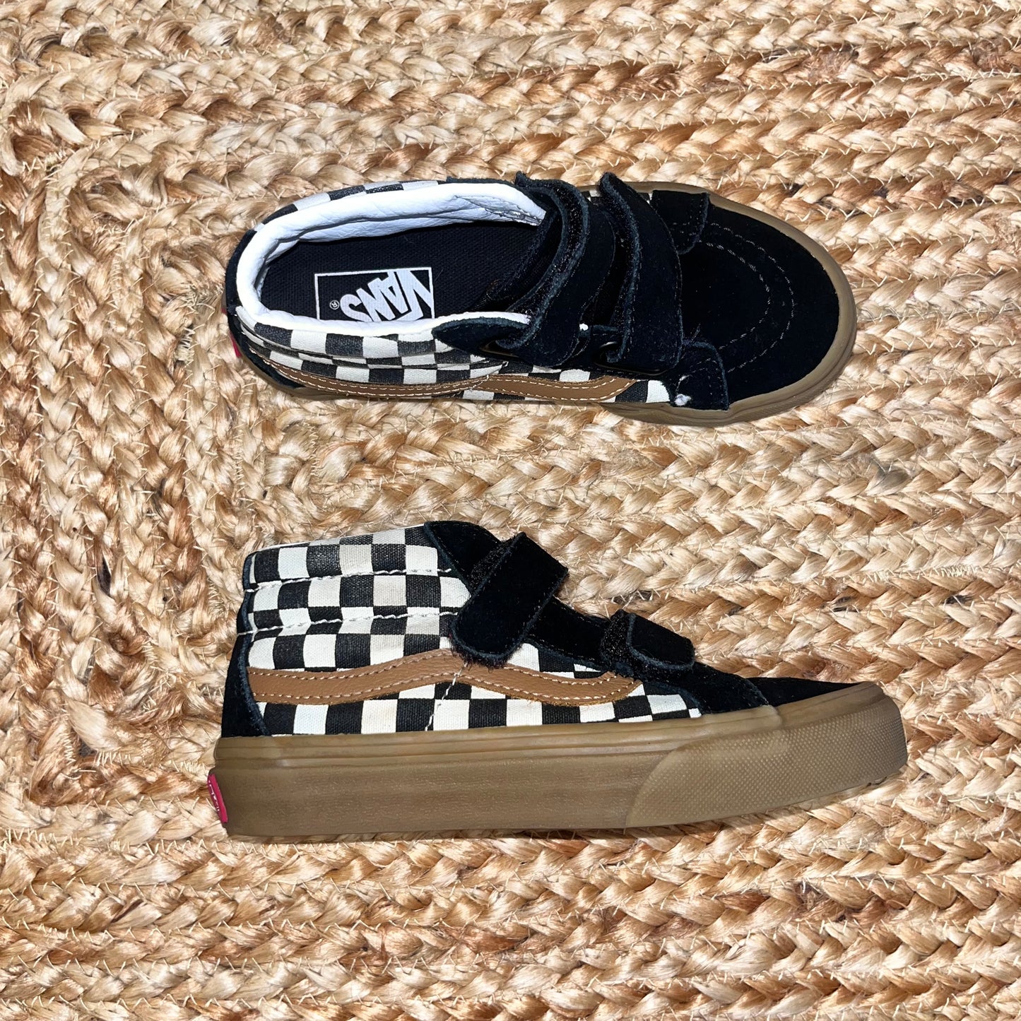 B&W Checkerboard/Brown Sk8-Mid Sneakers