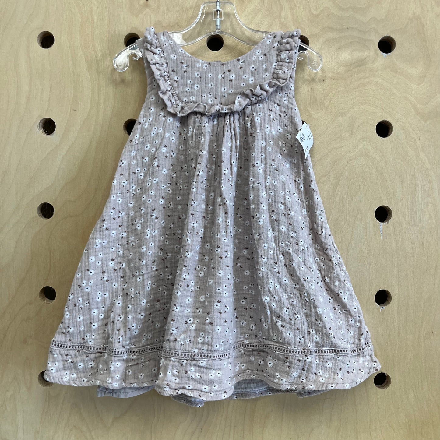 Grey Floral Gauze Dress