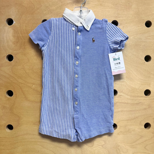 Blue Embroider Logo Striped Romper