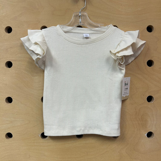 White Ribbed Ruffle Sleeve Tee