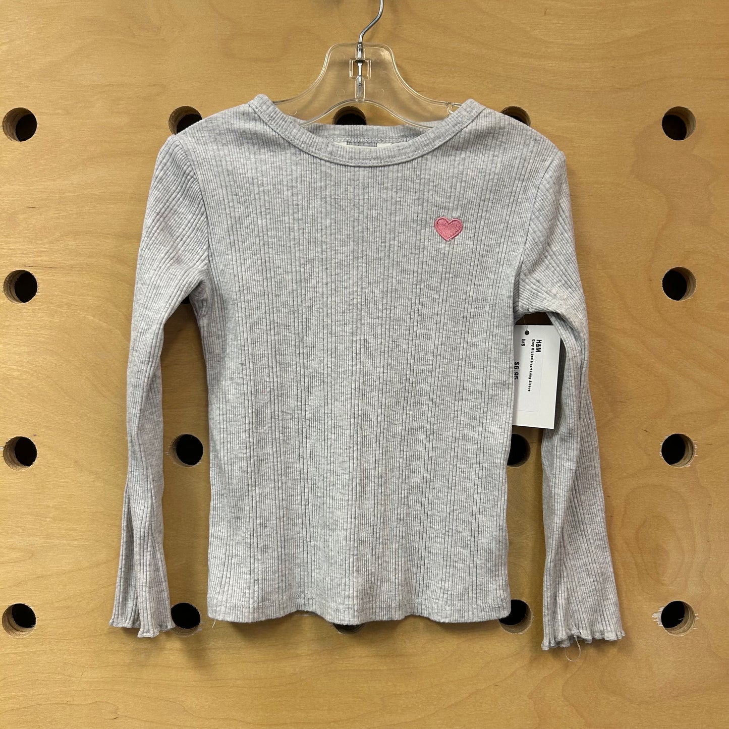 Grey Ribbed Heart Long Sleeve