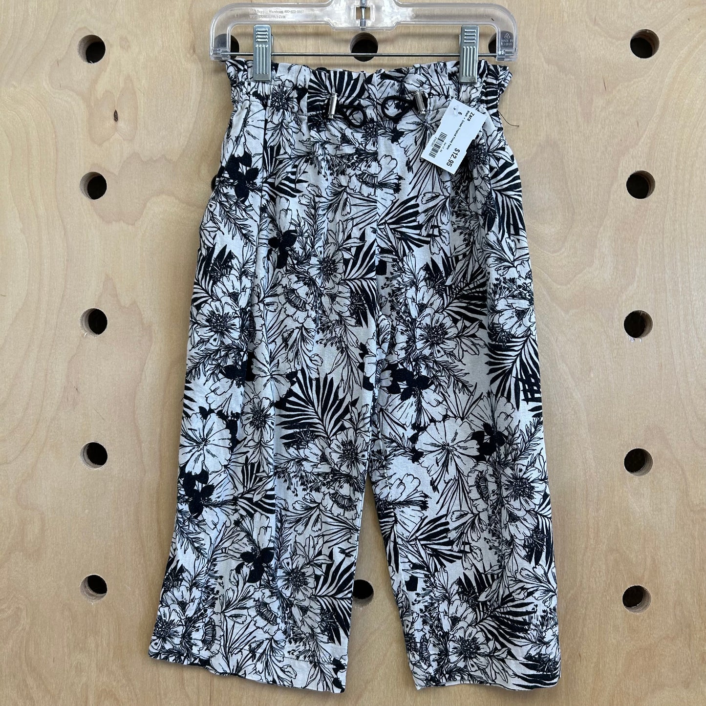 Black + Cream Tropical Flowy Pants