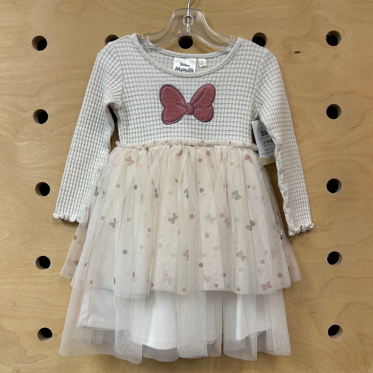 White Waffle Knit/Tulle Minnie Dress