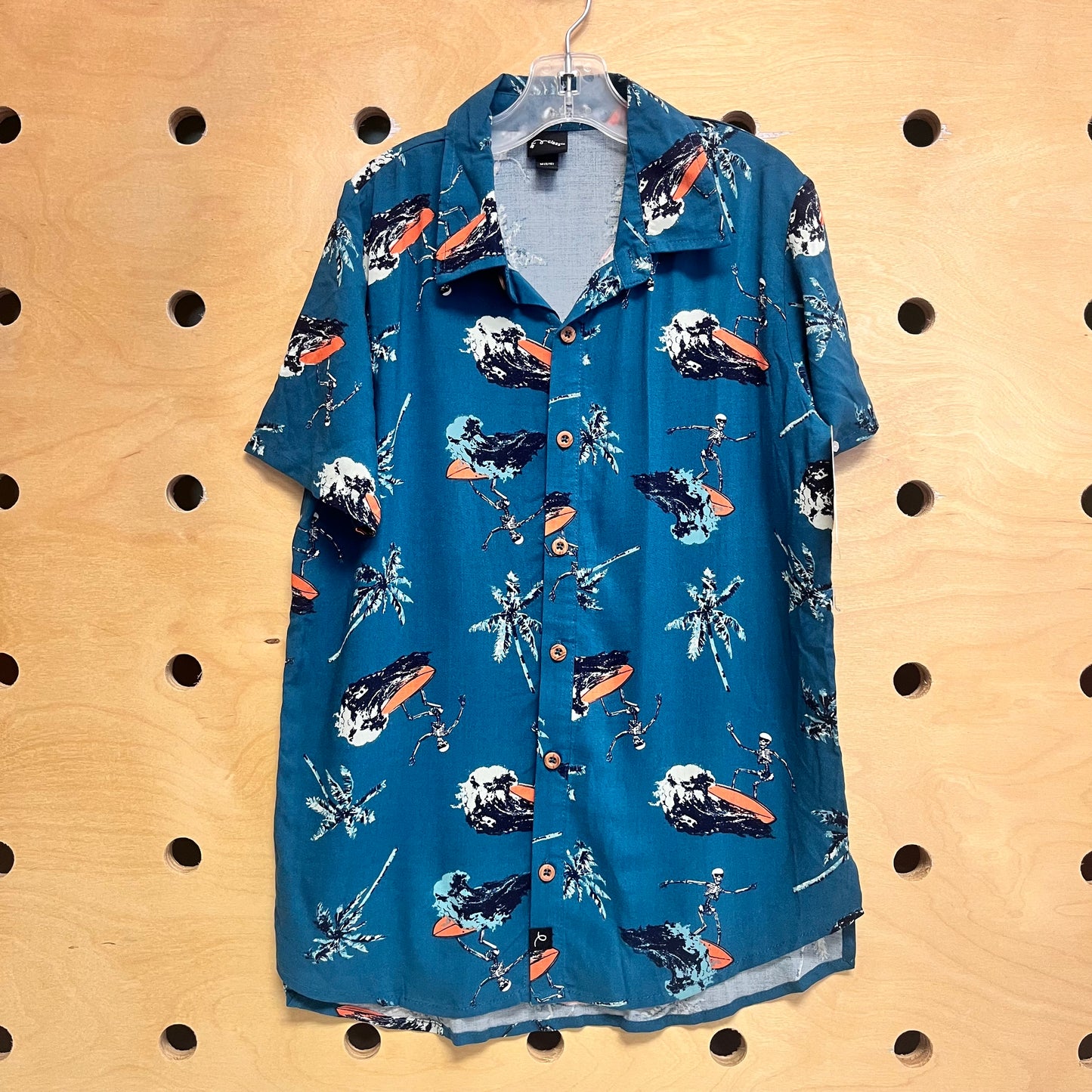 Green Surfing Skeleton Button Up