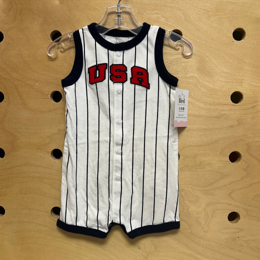 White/Blue Striped USA Romper